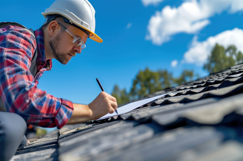 roof inspection by contractor checking shingles and roof condition