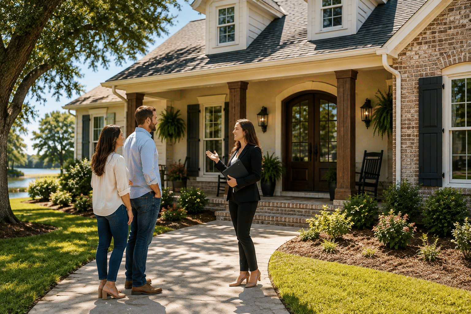Buyers viewing a home with a real estate agent in Southwest Louisiana