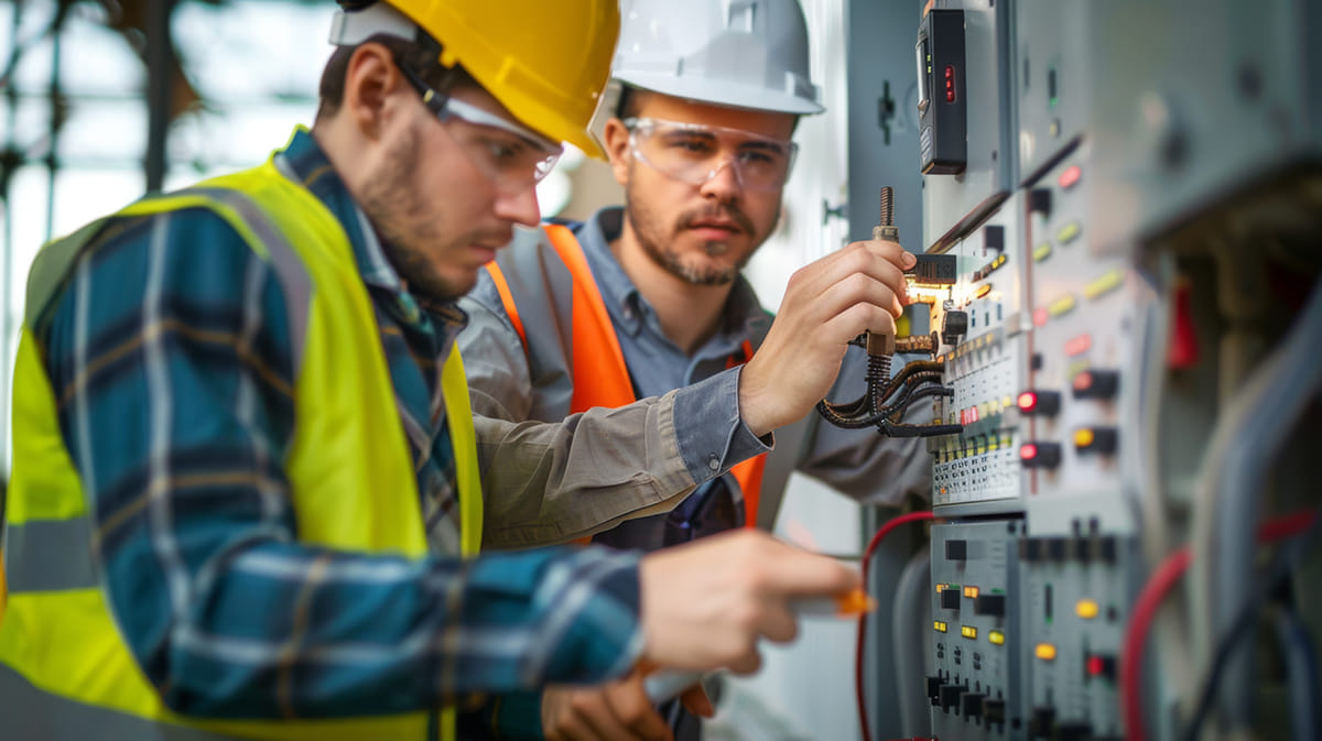 Accountant calculating payroll, taxes, and expenses for construction company finances
