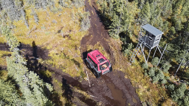 Fat Truck driving through area prone to wildfires