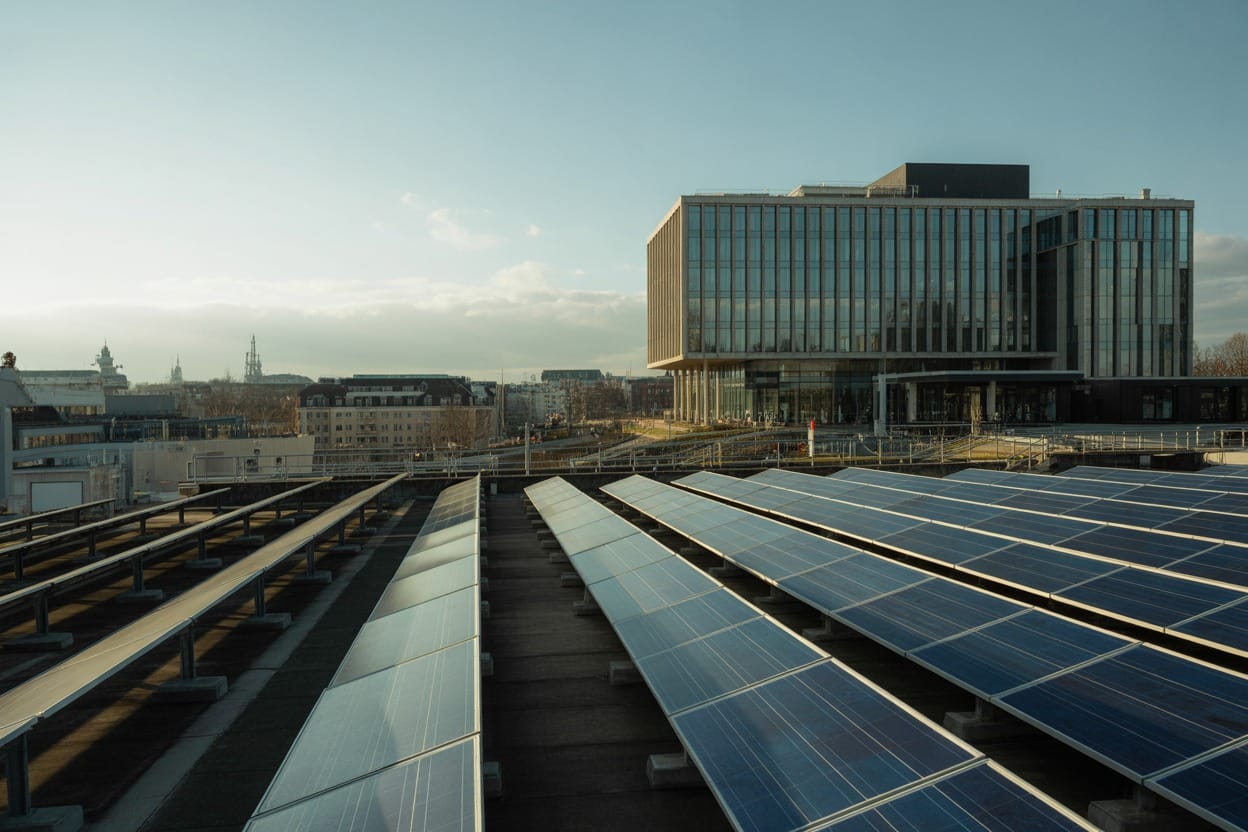 solar panels on hospital rooftop
