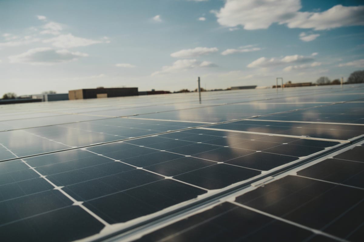 solar panels on factory rooftop