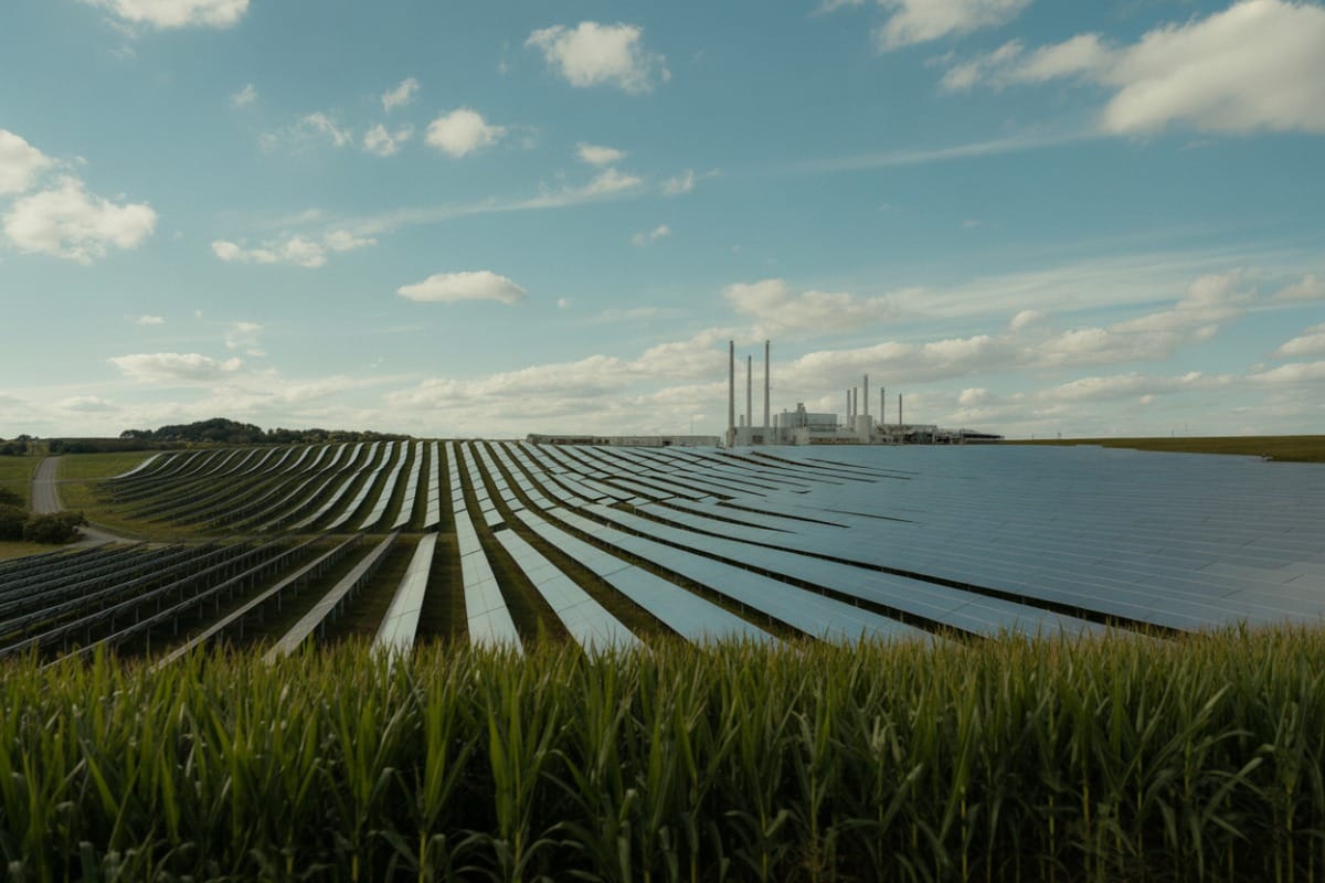 solar panels in field near plant in illinois