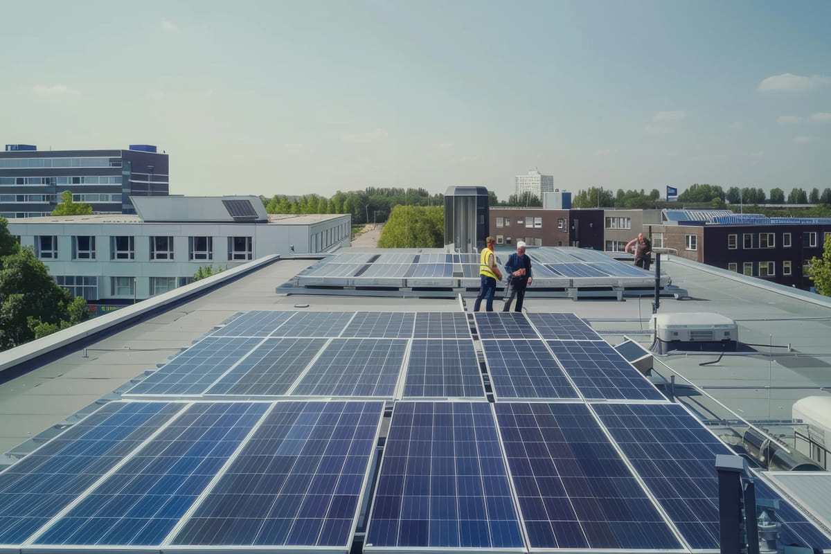 experts installing solar panels on rooftop
