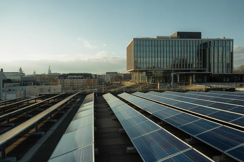 solar panels on commercial building rooftop
