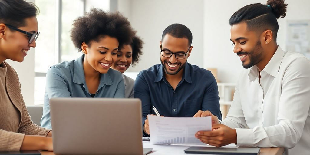 Small business owners collaborating on financial management.
