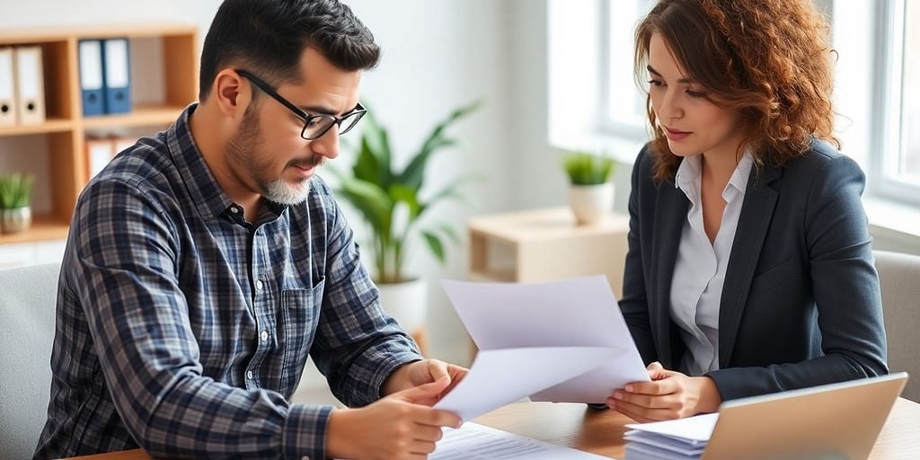 Small business owner with a bookkeeper discussing finances.