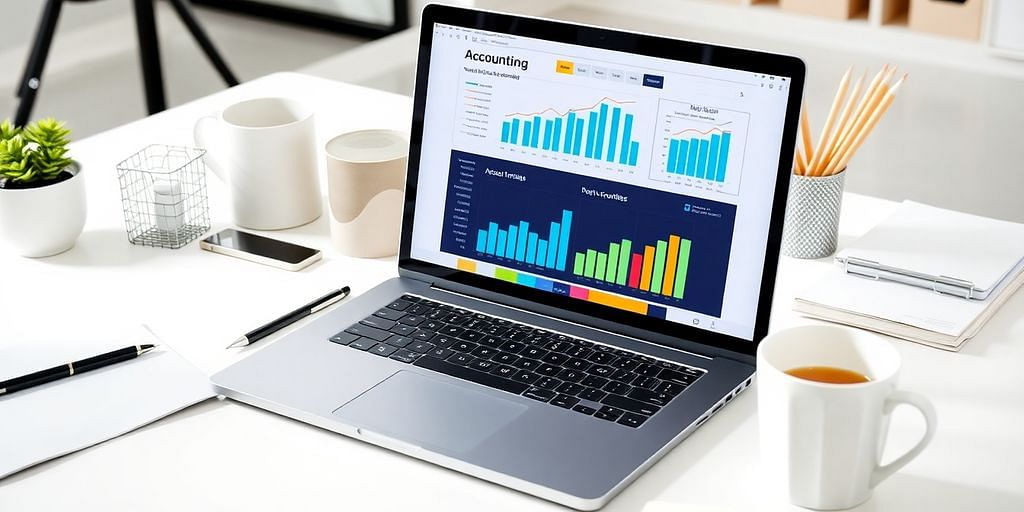 Modern accounting software in a bright office setting.