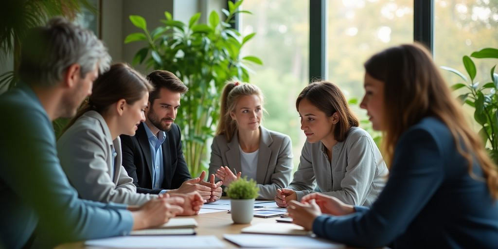 Business meeting focused on sustainability and environmental issues.