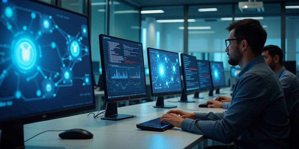 Accountants working securely in a modern office setting.