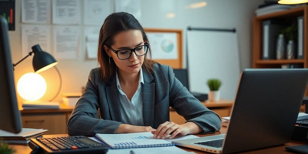 Bookkeeping professional working diligently at a desk.