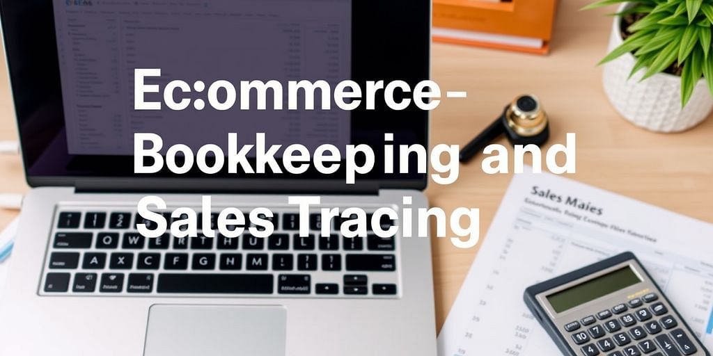 Workspace with laptop, documents, and calculator for bookkeeping.