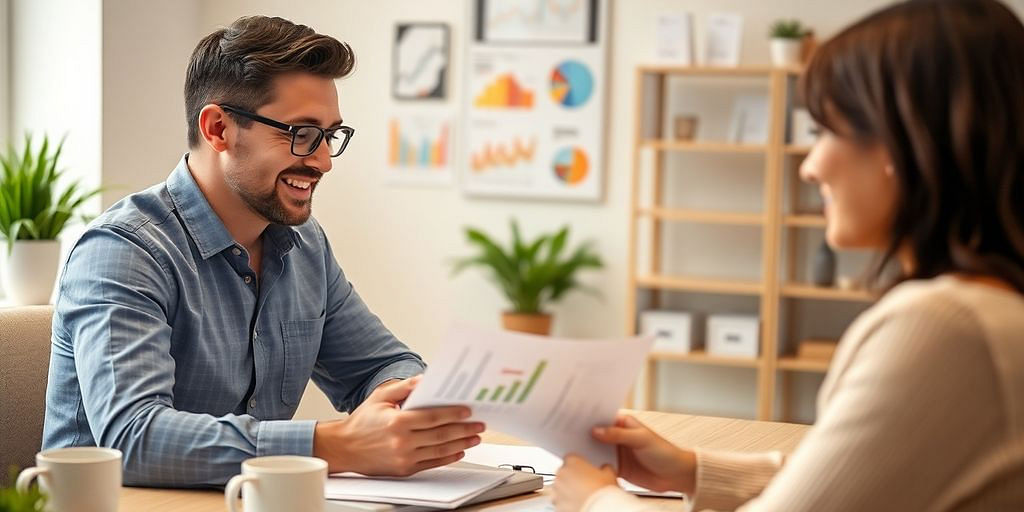 Accountant meeting small business owner in an office.