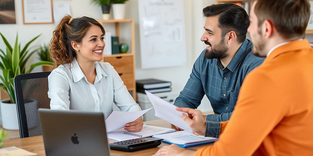 Bookkeeper and business owner discussing finances.