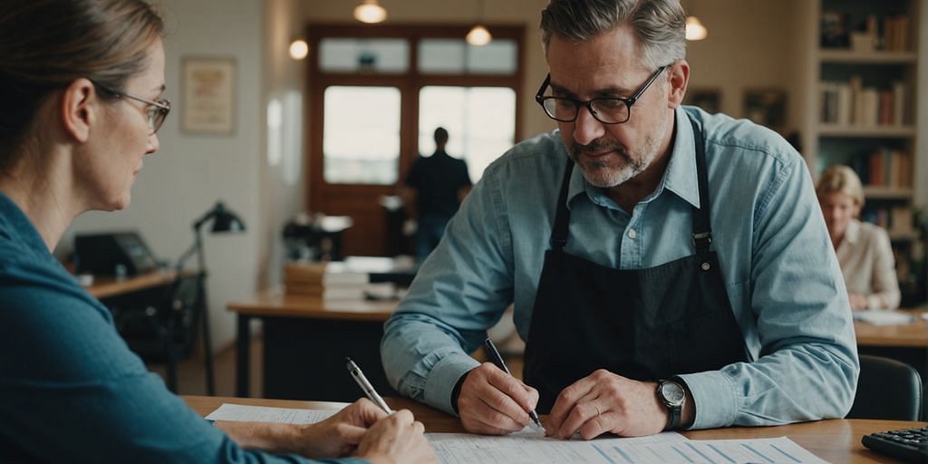 Bookkeeper helping a business owner with bookkeeping services.