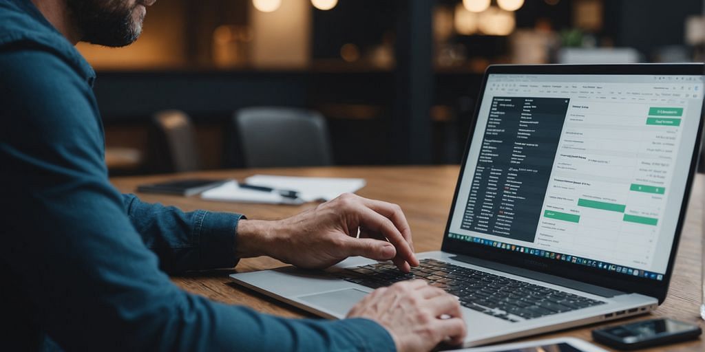 Business owner reviewing bookkeeping pricing on a laptop screen