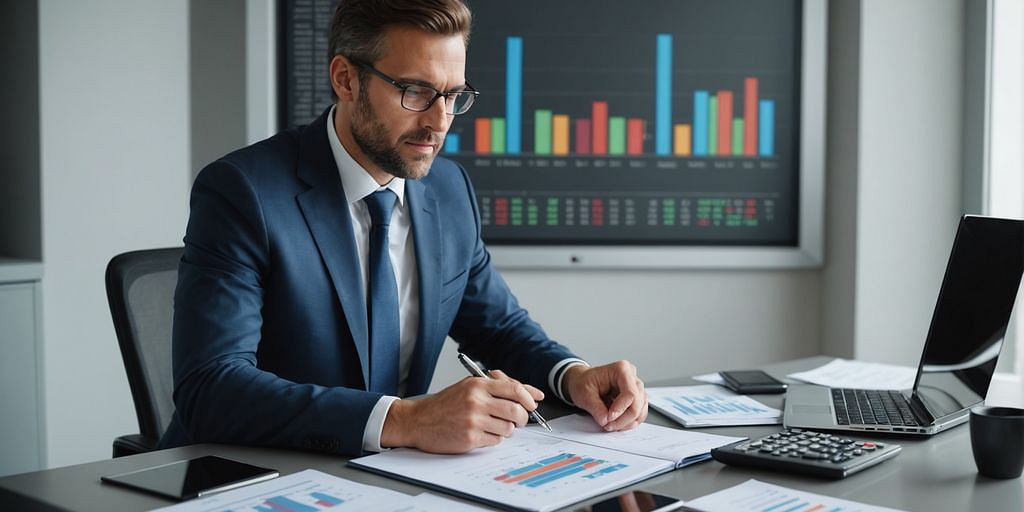 Business professional analyzing financial charts