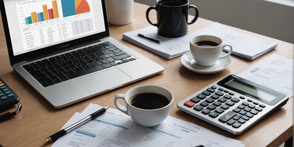 Organized workspace with laptop and financial documents