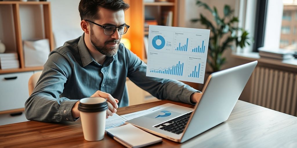 Business owner reviewing financial charts on laptop