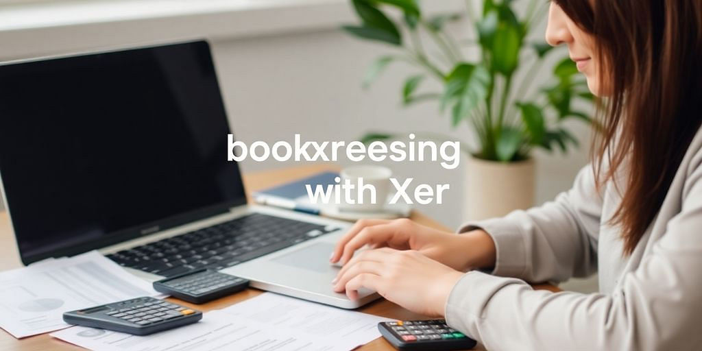 Small business owner working on bookkeeping with laptop.