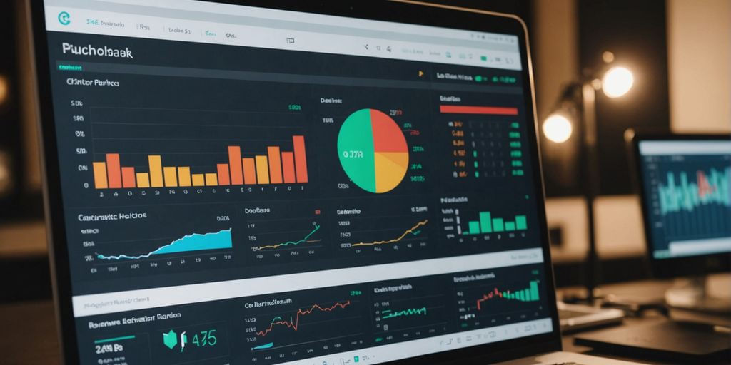 Bank accounting software showing efficiency metrics and charts.