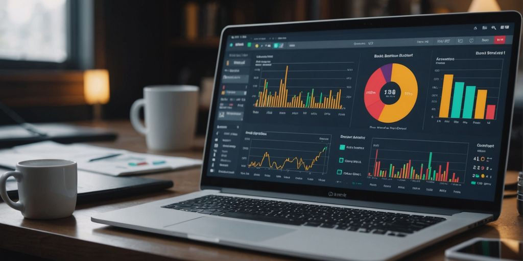 Bank accounting software interface showing automation and charts.