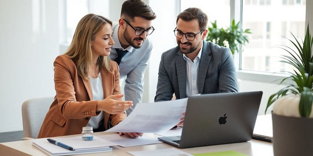 Accountant consulting with a business owner in an office.