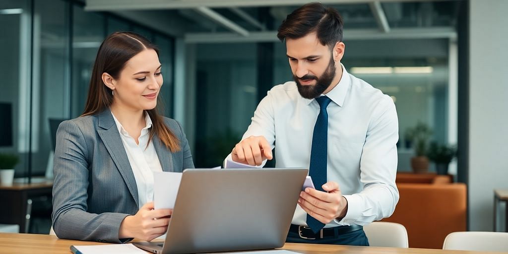 Accountant and business owner collaborating in an office.