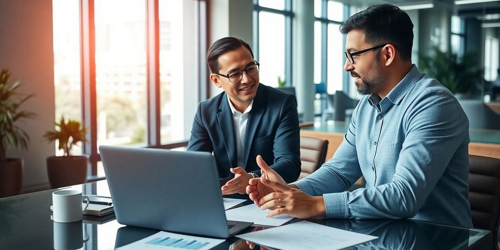 Accountant and business owner collaborating in an office.