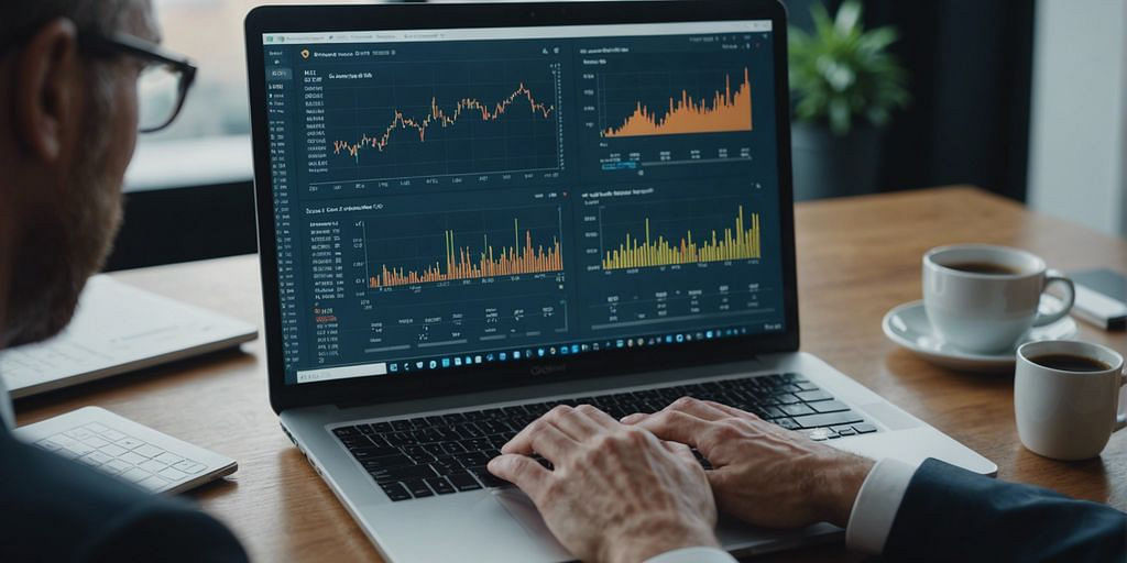 Part-time CFO analyzing financial charts on a laptop, representing financial efficiency and optimization.