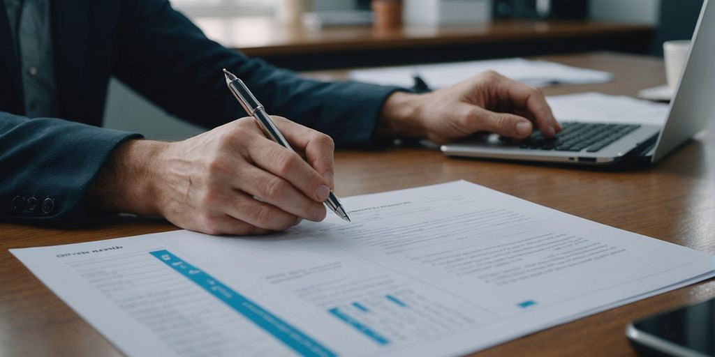 Person organizing accounting documents at a desk