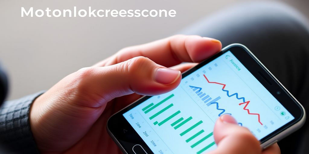 Person using phone with financial graphs
