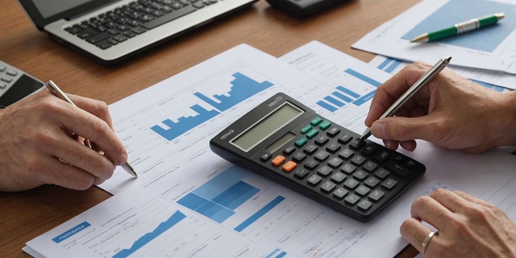 Person using calculator with financial documents