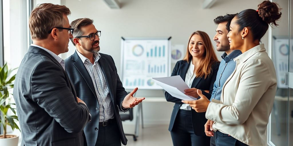 CFO advisor with executives in office.