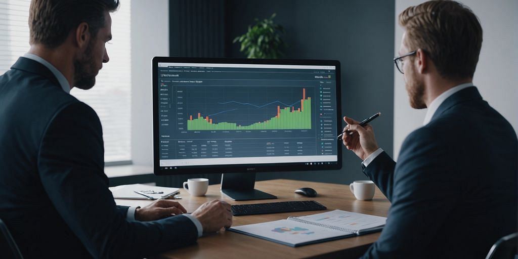 Confident CFO presenting financial charts to startup founders, symbolizing success and growth in a professional business setting.