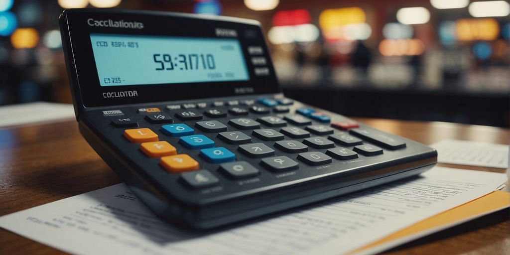 Calculator, documents, and franchise store icon for accounting basics