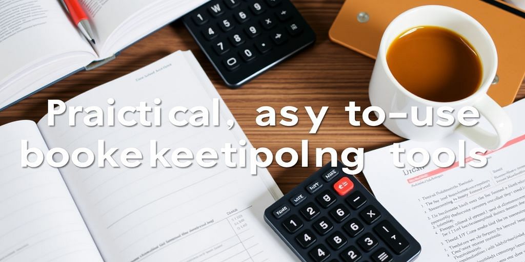 Desk with book, calculator, and coffee cup.