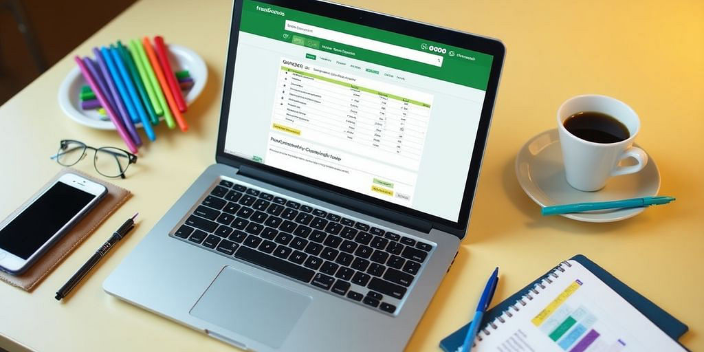 FreshBooks accounting software on a laptop in office.