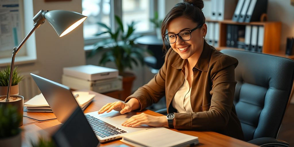 Small business owner doing bookkeeping at desk