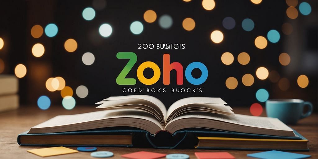 Zoho Books logo with small business icons and 2023 text