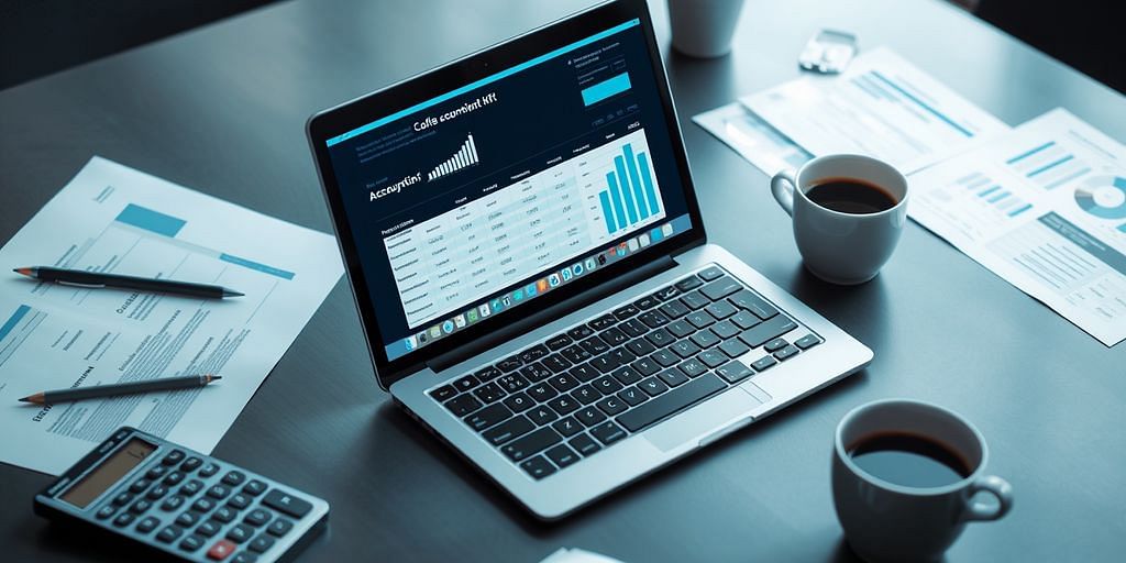 Laptop with accounting software on desk