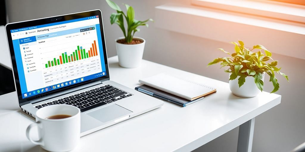 Laptop with accounting software on office desk.