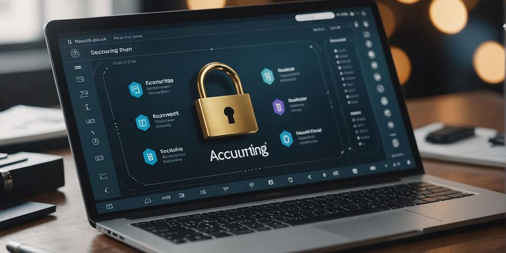 Lock symbolizing secure accounting software with financial icons