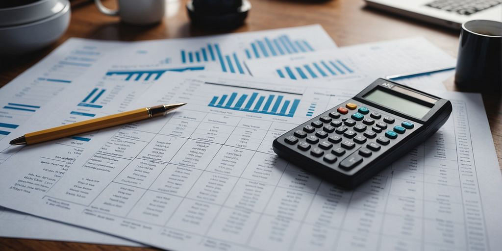 Financial documents and charts for LLC bookkeeping tasks