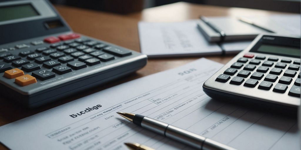Business setting with financial documents and a calculator, representing budgeting for a Fractional CFO.