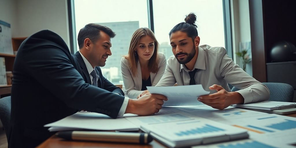 Two professionals collaborating on financial planning and accounting.