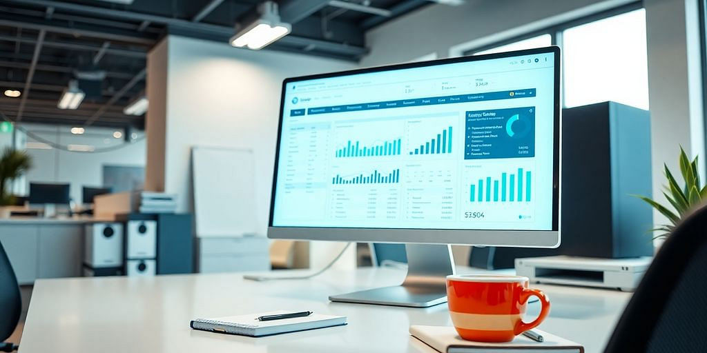 Modern office workspace with automated accounting tools.