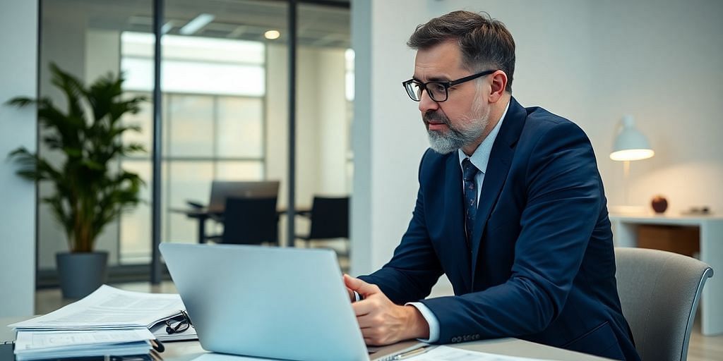 Accountant consulting with a client in an office.