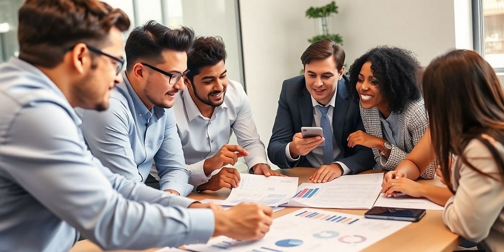 Business professionals collaborating in a strategic meeting.