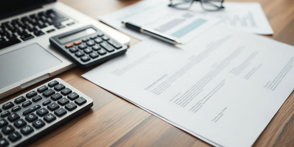 Calculator and documents on a professional workspace.